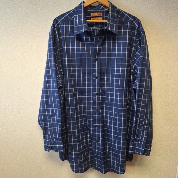 Roundtree & Yorke Other - Roundtree & Yorke Gold Label Button Up Dress Shirt Windowpane Blue Men's Sz 3XT